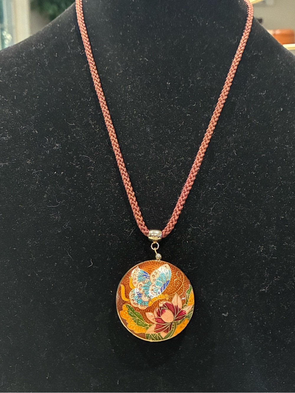 Vintage 1970s Cloisonné Pendant Necklace